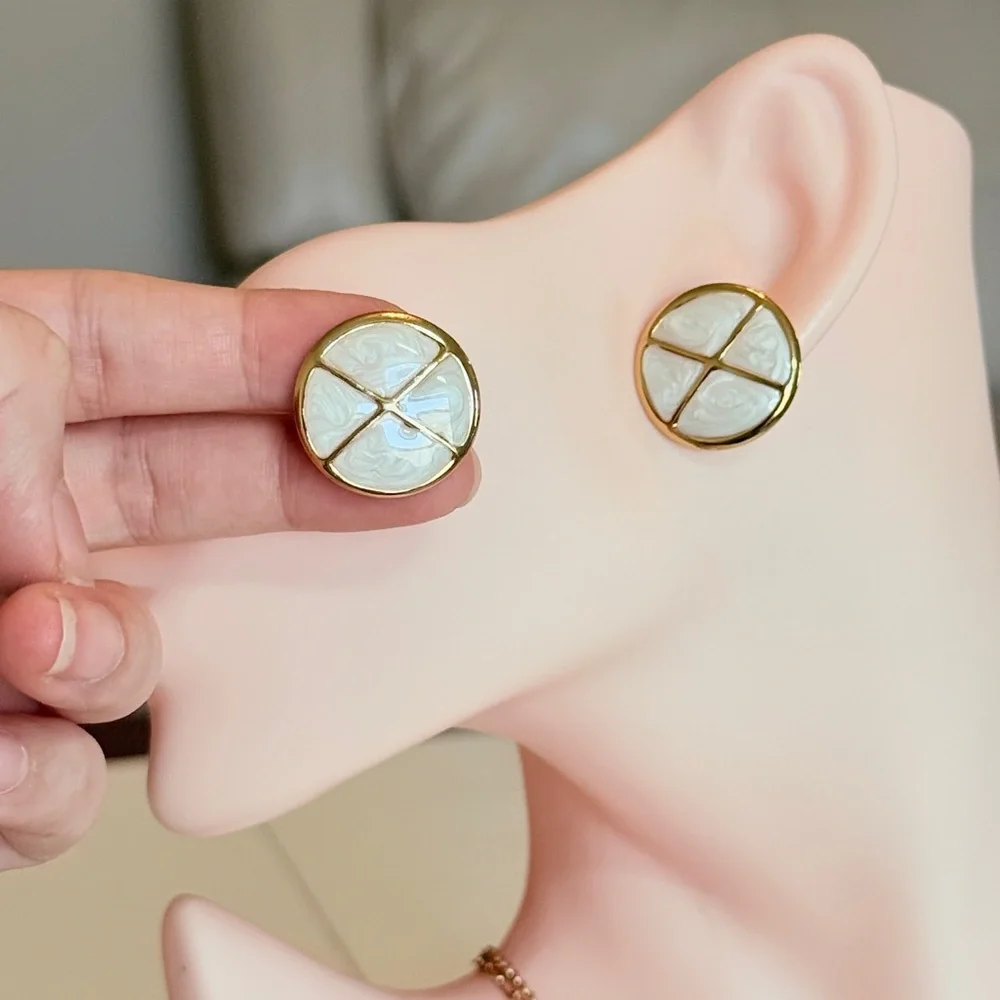 Gold and White Earrings